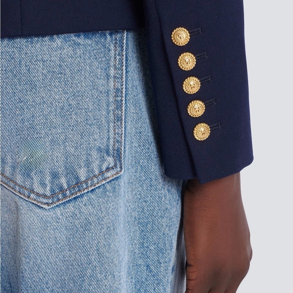 Balmain Fitted Wool Women's Navy Double-Breasted Blazer - FR 38 US 6 - Picture 6 of 16